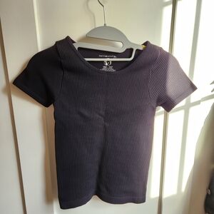 Free People Intimately Black Ribbed Fitted Tee